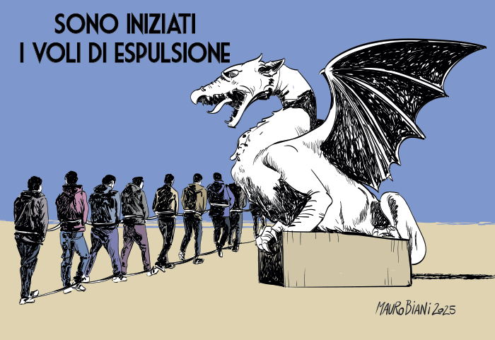 nonsonpago1's tweet photo. .@maurobiani 
#persone #migranti #stranieri #espulsioni #deportations #catene #trump
Sacrifici umani al drago.
Oggi per @repubblica 

#Biani ! 

#blobredux #blob @BlobRai3 https://t.co/9DdWlndfII