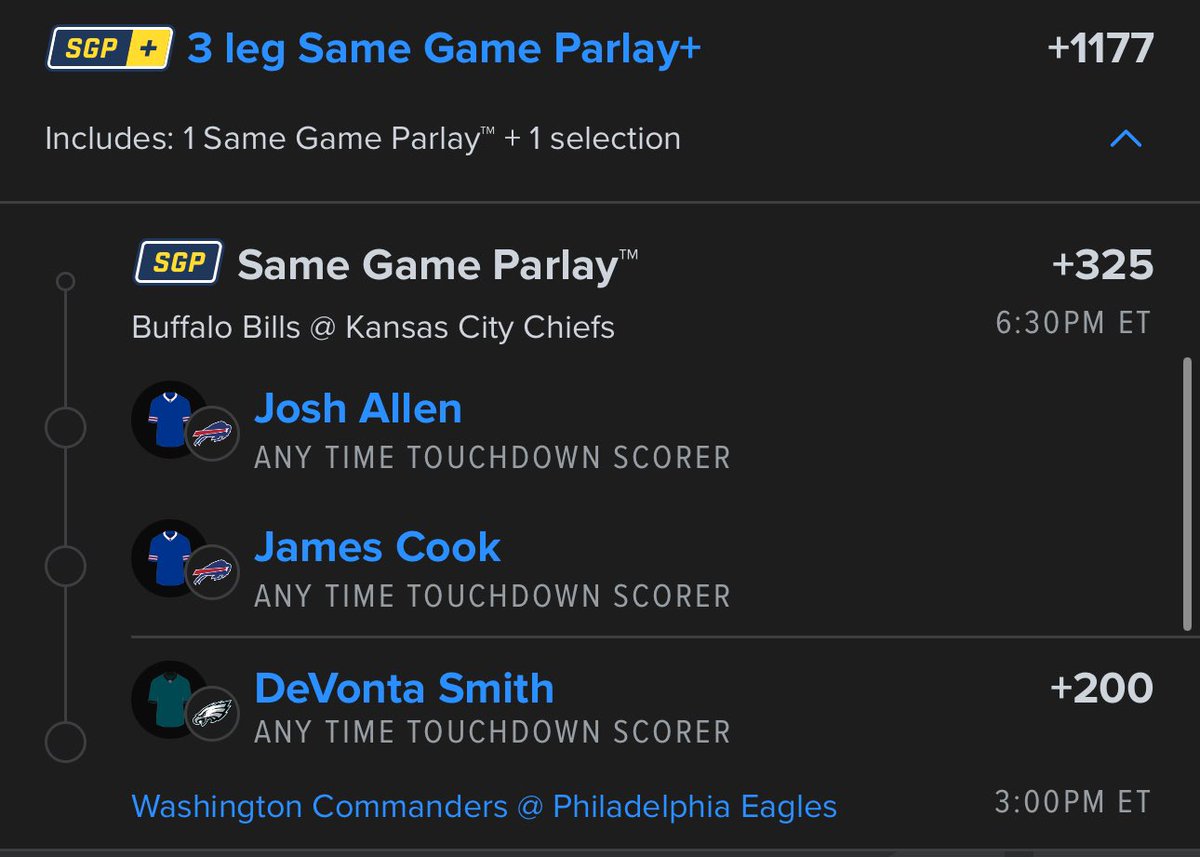 TripleTeamBets's tweet photo. Here we go a beautiful Playoff Sunday here are 3 plays 
Best Bet Parlay 
ATTD Parlay
Lotto 
#Chiefs #Bills #Commanders #Eagles 
#fanduel 
Like if you tally https://t.co/MsHFGlIPLj