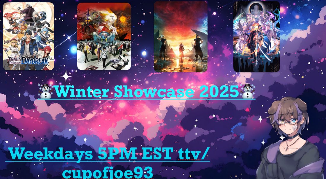 TheCupofJoe93's tweet photo. New season means new games. The 2025 Winter Showcase kicks off with the Trails Through Daybreak demo. Will be streaming every weekdays around 5PM EST over at ttv/Cupofjoe93

I look forward to hanging out with you guys! (*´∀`)♪ (*´∀`)♪ https://t.co/mlBmXLvFgd