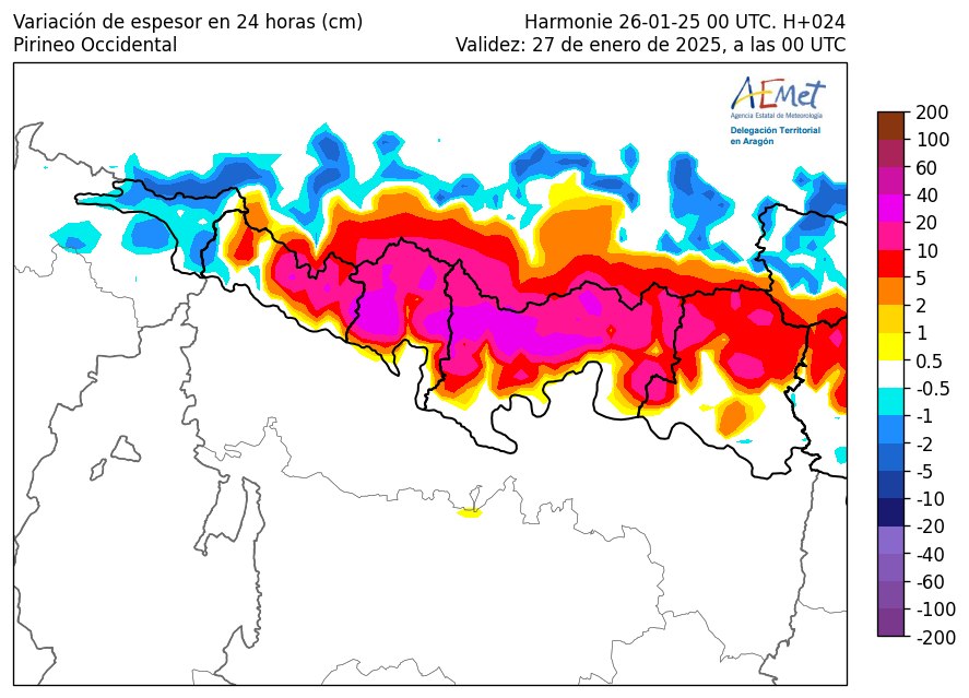 AEMET_Aragon's tweet photo. PCP 🌧️y variación de espesor #nieve #Pirineos #Huesca LUN 27 y MAR 28 con diferencias notables en zonas próximas a las de acumulación por la fuerte #ventisca especialmente en la madrugada del lunes
+info https://t.co/VQ3oB6yt99 https://t.co/yA1N3vM2hQ