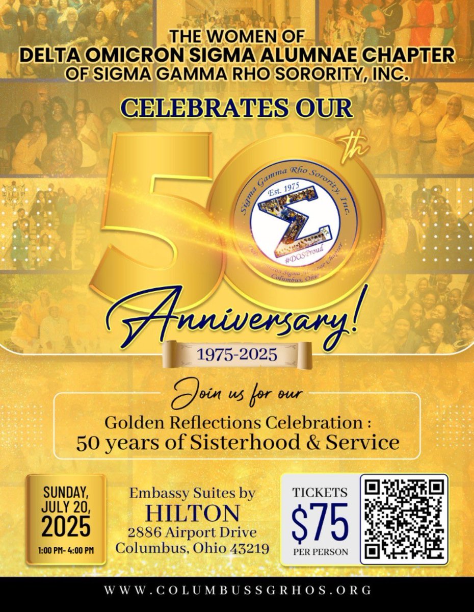 🌟 The Countdown is On! 6 Months to Golden Reflections! 🌟

Delta Omicron Sigma family and friends, we’re just 6 months away from celebrating 50 years of sisterhood and service in the Columbus community! 🎉💛

🎟️ Get your tickets today! buy.stripe.com/00g2agaapbyQ2p…