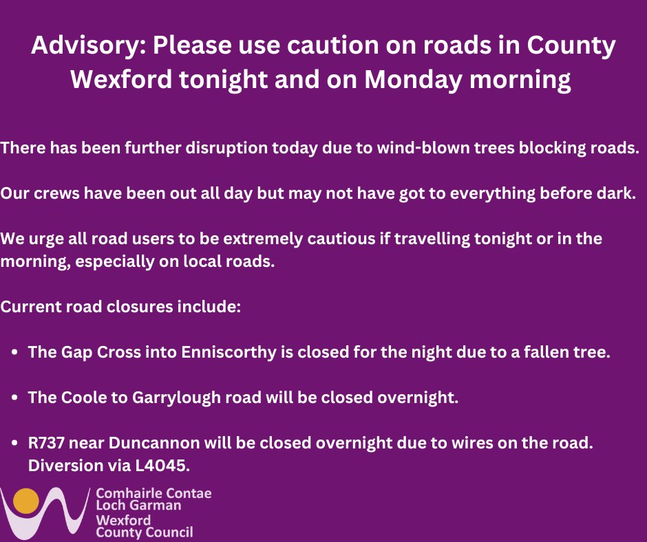 Please be careful on our roads tonight, lots of additional debris down with today's winds. Take care out there. <a href="/SouthEastRadio/">South East Radio</a> <a href="/Wexford_People/">Wexford People</a>