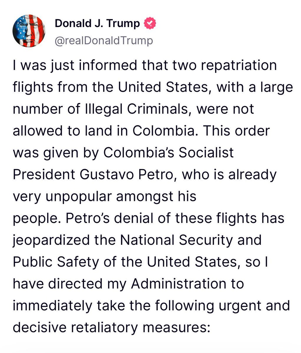 rafaelgloves's tweet photo. POLTAKEPAREU!!!!!!!!! 

Colômbia. 

Trump meteu 25% de tarifas, subindo para 50% em uma semana.

Revogou visto de TODAS AS AUTORIDADES COLOMBIANAS e proibiu entrada nos USA.

Sanção em vistos de membros de partido, familiares e apoiadores do Presidente Petro. https://t.co/qwT5zXjd35