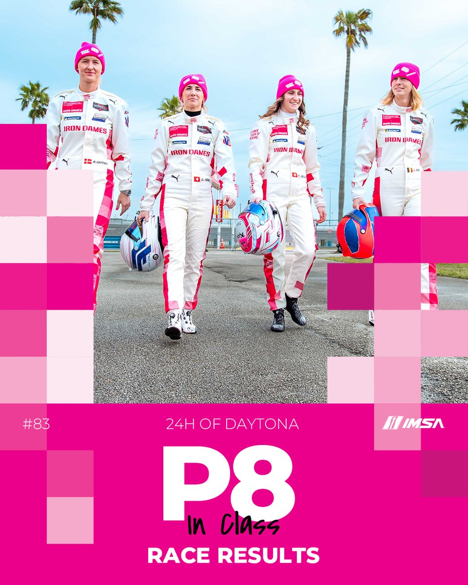 IronDames_'s tweet photo. What a race that was... 😮‍💨

From three laps down after a puncture to fighting in the Top 5 in the race's final moments, all our drivers showed perseverance and determination and pushed through every lap to complete their first race of 2025.

We are beyond proud of our entire team, and we can't thank the fans enough for sharing their dreams and fuelling us to the chequered flag. 

#IMSA #Rolex24