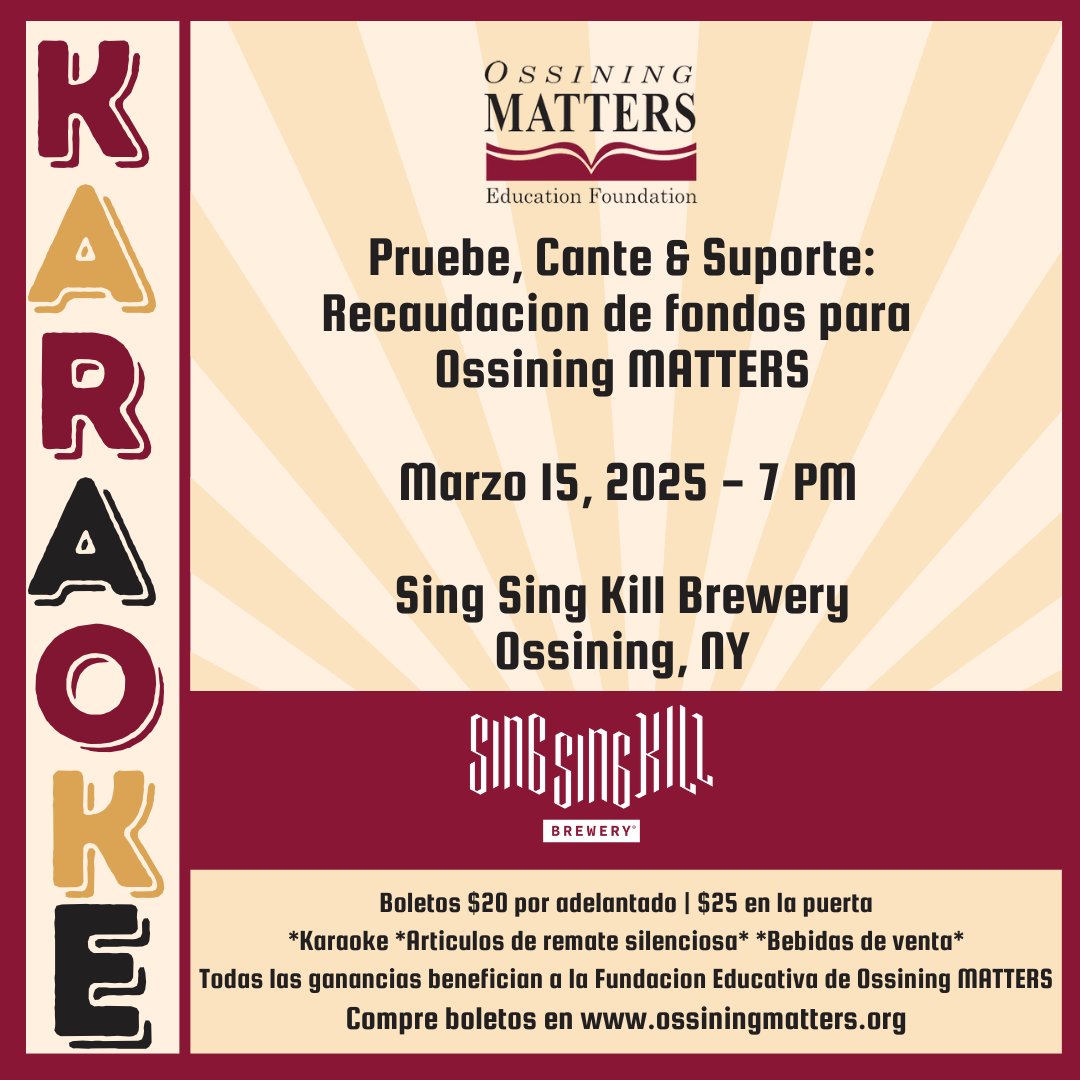 Ossining MATTERS (@ossiningmatters) on Twitter photo Join Ossining MATTERS for an evening of karaoke at <a href="/singsingkilbrew/">Sing Sing Kill Brewery</a> ! Belt out your favorite tunes, reconnect with old friends, and meet new ones–all while supporting a great cause. Bid on Silent Auction items & cash bar - ossiningmatters.org/event-details/… Join Ossining MATTERS for an evening of karaoke at <a href="/singsingkilbrew/">Sing Sing Kill Brewery</a> ! Belt out your favorite tunes, reconnect with old friends, and meet new ones–all while supporting a great cause. Bid on Silent Auction items & cash bar - ossiningmatters.org/event-details/…