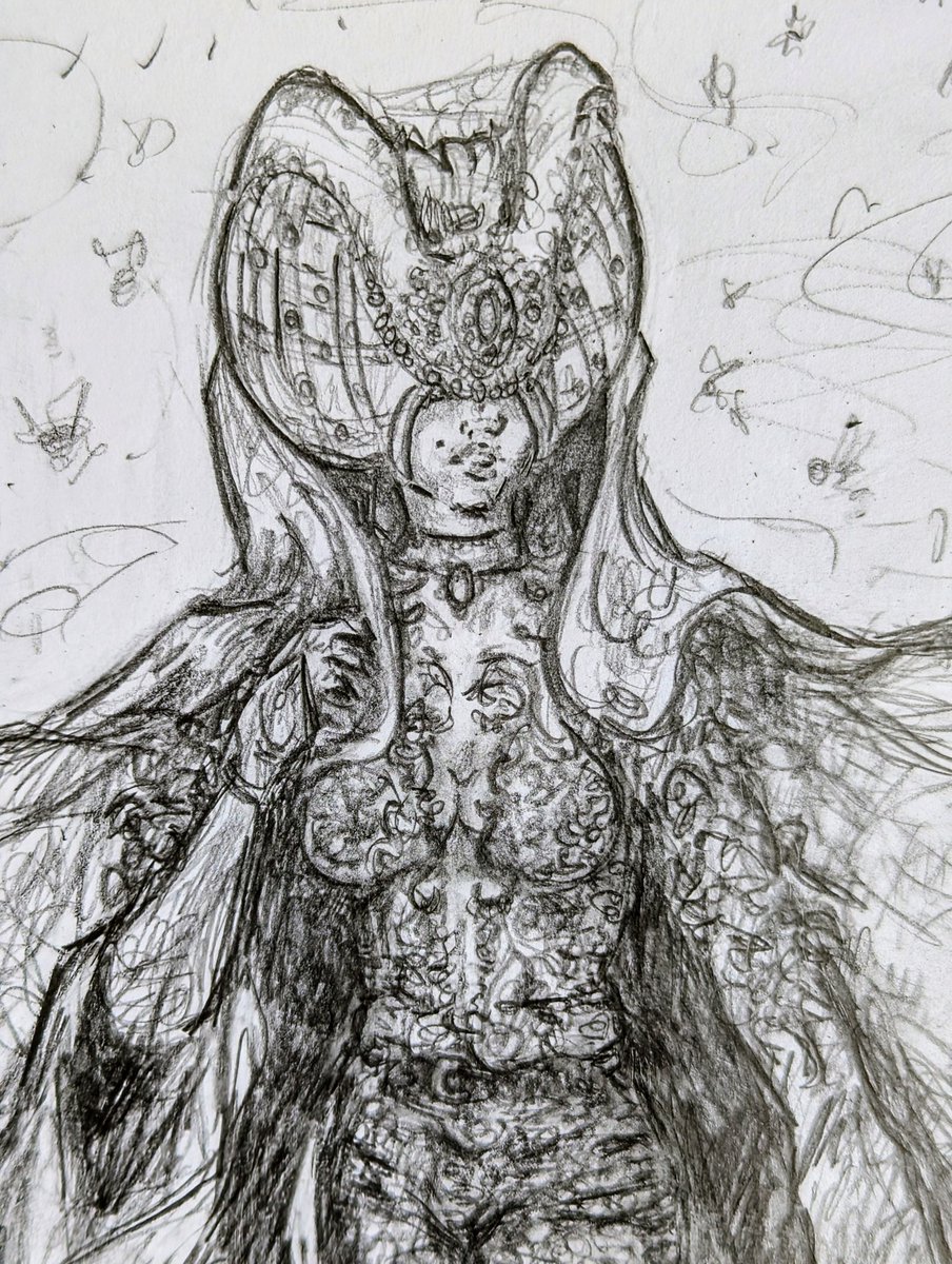 Meremoth, a goddess of death created by the #Lich Allfather Nacht in my #WIP #horror story concept. 
#art #myart #sketch #traditonalart #oc #horrorart #fly #insect #horrorstory #originalart