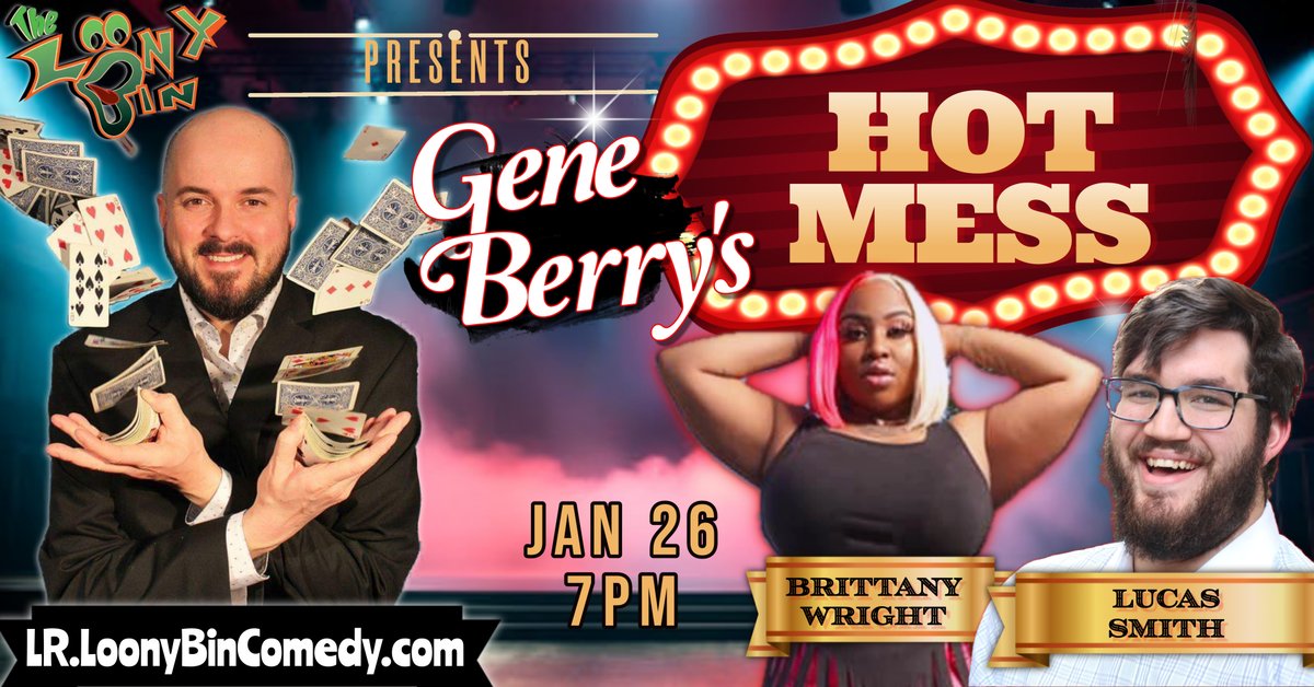 LoonyBinLR's tweet photo. Gene Berry isn't your average magician!
Reserve at https://t.co/2bIoOZwJdw, call (501) 228-5555, or just Send us a Facebook message!
#LittleRockFunny #LittleRock #ThingsToDoInLR #StandupComedy #WeekendVibes https://t.co/FWkgQd5kdg