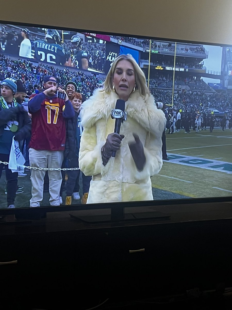 HotMesLife's tweet photo. Who said it was ok to wear this jacket today …. You look like a baby chick? How many did you kill to make this coat? I don’t even understand ….. 
@NFLonFOX https://t.co/gGApuZ6Hie