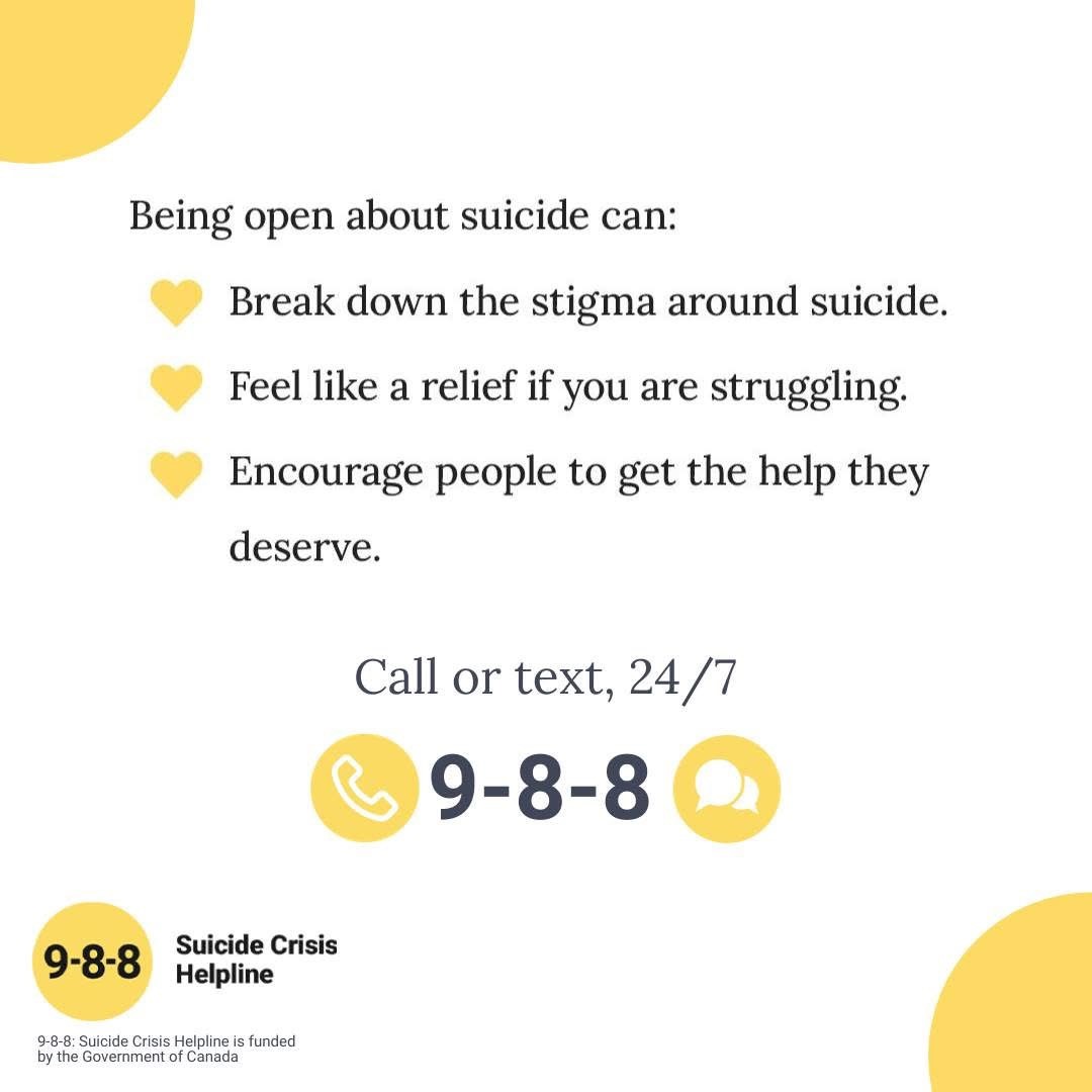 CMHA_MPS's tweet photo. If you’re struggling to share your thoughts or have been afraid to tell someone about what you’re going through, 9-8-8 responders are here to listen. Available 24/7—even if it’s hard to find the words. You don’t have to face this alone. Reach out. 9-8-8 can help. https://t.co/MqX0iVFP3B