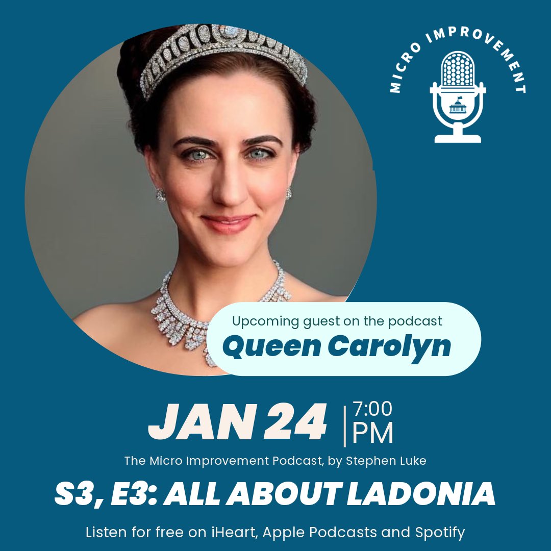 🎙️ Honored to be featured on the latest Micro Improvement podcast episode! 👑 I had a great time talking "All About Ladonia", our unique history, and what makes it special. Listen now on Spotify: open.spotify.com/episode/5Kxjkp… #Micronations #Ladonia #Podcast