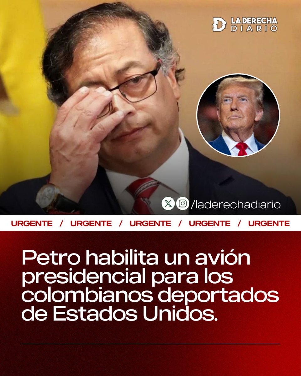 laderechadiario's tweet photo. 🚨🇨🇴🇺🇸 | DOMADO EN SEGUNDOS: Tras las amenazas de Donald Trump, el comunista Gustavo Petro habilita un avión presidencial para los colombianos deportados de Estados Unidos. https://t.co/17xUYCS0pI