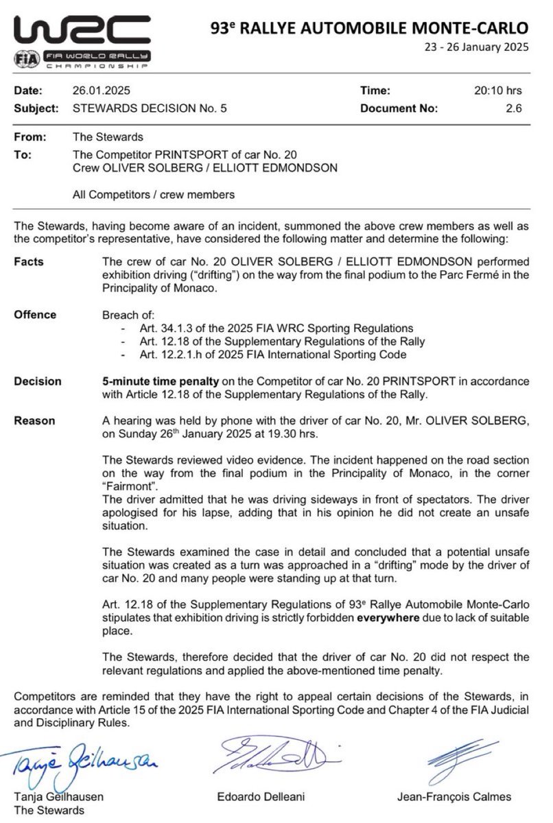 SplitTimeRally's tweet image. 🚨5-minute-penalty given to Solberg for doing drifts at the Lowes Hairpin… big L from FIA 👎

#wrc #Solberg #RallyeMonteCarlo
