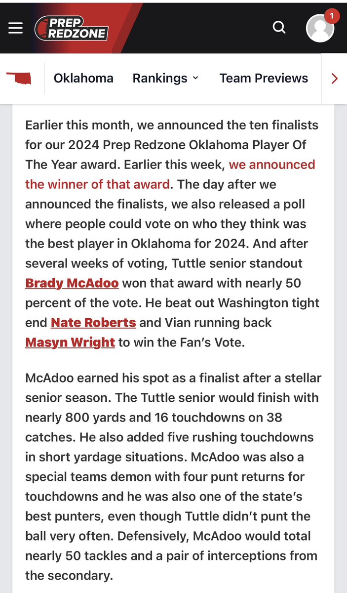 Brady_McAdoo12's tweet photo. Thank you very honored and blessed 
@PrepRedzoneOK @TuttleFootball @Tuttle_Ath_Dept https://t.co/30TgH9e4ei