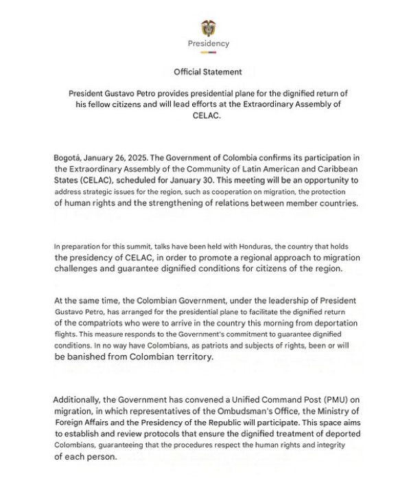 CollinRugg's tweet image. JUST IN: Colombian President Gustavo Petro offers up presidential plane to help repatriate deportees from the United States as Trump threatens 25% tariffs on the country.

Trump: I am imposing 25% tariffs on Colombia after they refused to accept our repatriation flights.

Petro:…