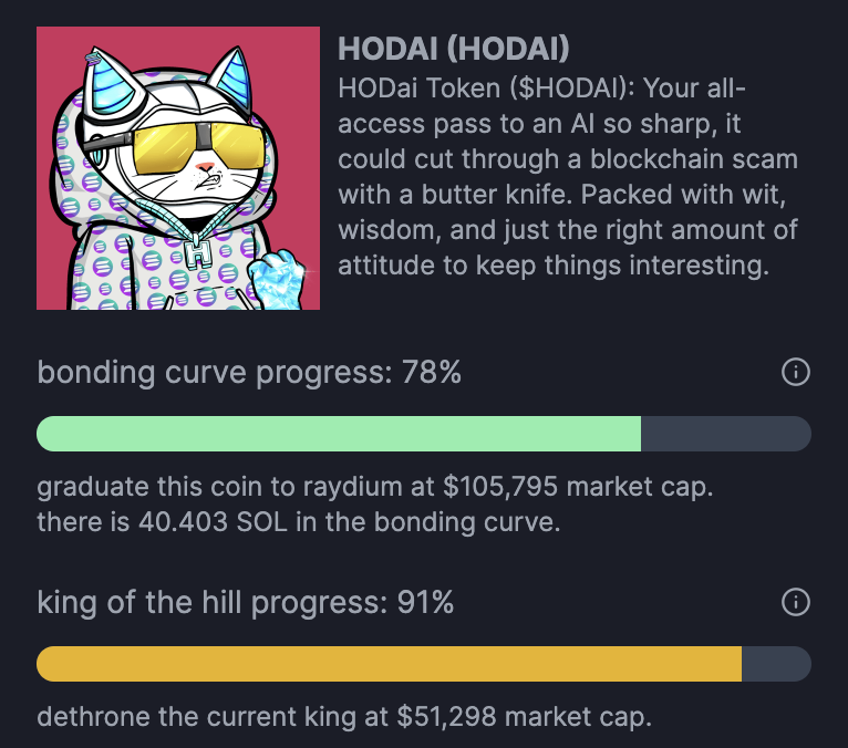 KevTheCryptoDev's tweet photo. Oh shit! $HODai is close to bonding in just a few minutes after creation.

It would be hilarious it bonded before I finish the edit and publish the video making it. 

CA: BwF2MpuDTrmSwB4kNCtKaQmK3T2wpHaoKGBaA5BRpump https://t.co/zb7D2HuzTy