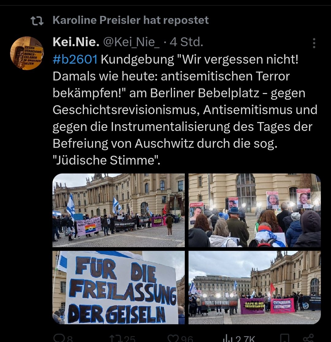 KaterHofmann's tweet photo. Auf einem Gegenprotest Deutscher Christen gegen die Jüdische Stimme behauptete Karoline Preisler, Gründungsmitglied der Bibelgesellschaft Pommern, dass die Jüdische Stimme das Hamasmassaker feiern würde und deren queere Mitglieder für ein islamistisches Regime werben.
#B2601 https://t.co/ZnP8GGJRkg