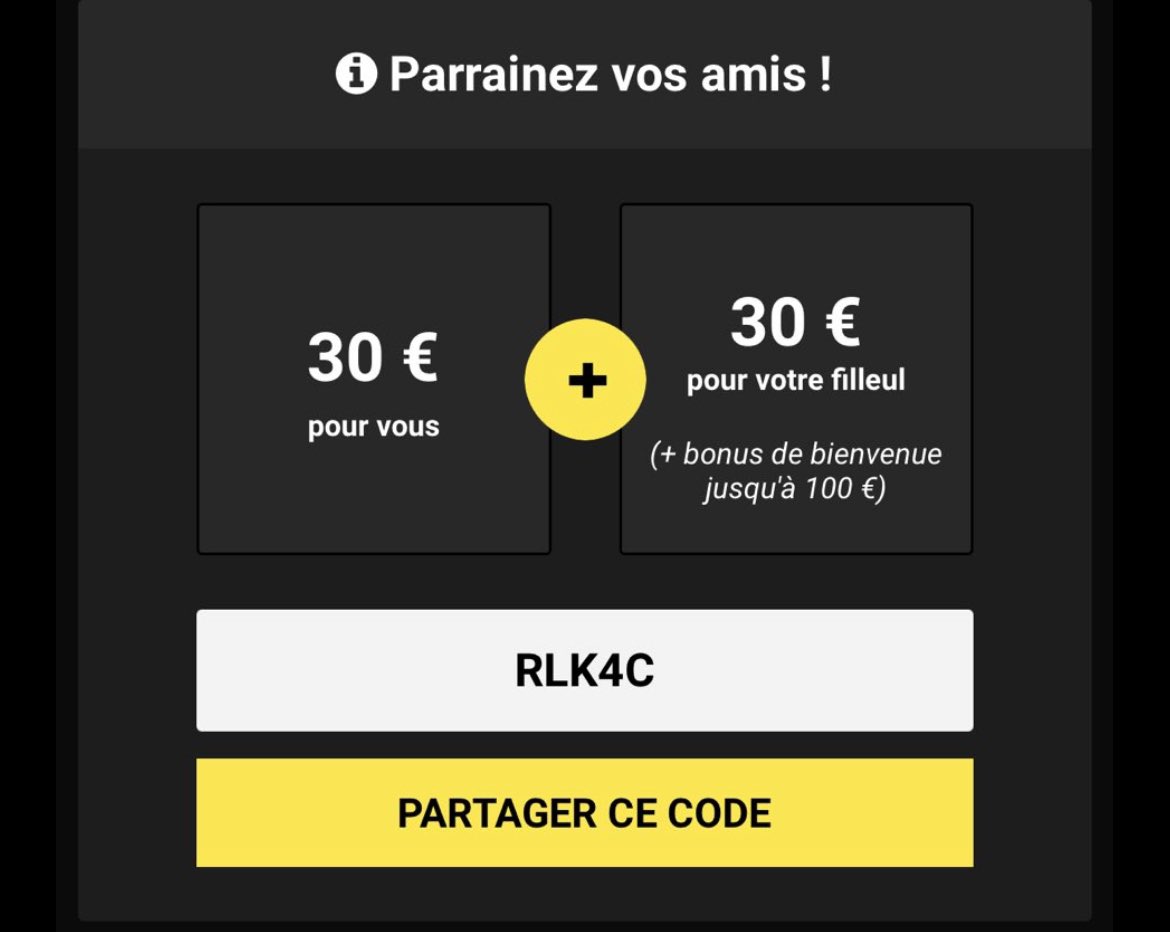Hello, #unibet #parrainage #teamparieur

Je t'offre 30 € de Freebet sur Unibet.
Inscris-toi ici pour les recevoir !
unibet.fr/myaccount/regi…