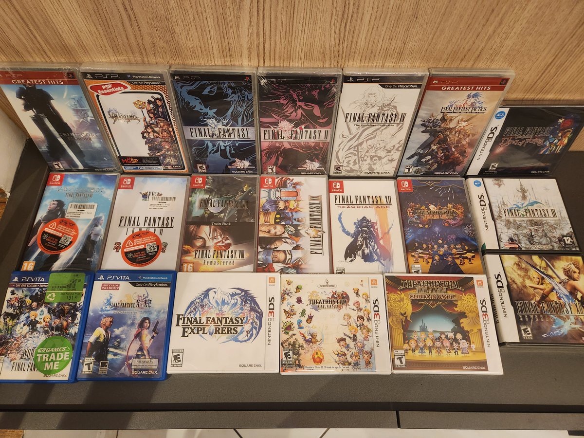 jonathan_ohara's tweet photo. My Final Fantasy collection #NitendoDS #Nitendo3DS #PlaystationPortable #PlaystationVita #NintendoSwitch https://t.co/rZtnC9nvak