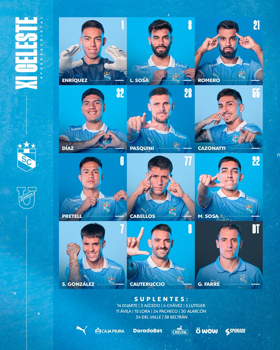 ClubSCristal's tweet photo. 📋 Once confirmado para este partido.

¡FUERZA, EQUIPO! 👊

#FuerzaCristal https://t.co/cMgHPgL8r6