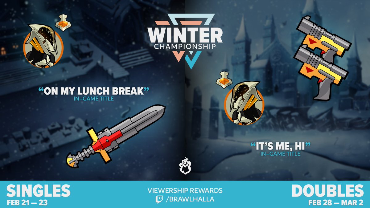 ProBrawlhalla's tweet photo. Now that the cat is out of the bag about the Toybox Weapon set, here are your Winter Championship viewership rewards. ❄️ https://t.co/jBPzwEAxbz