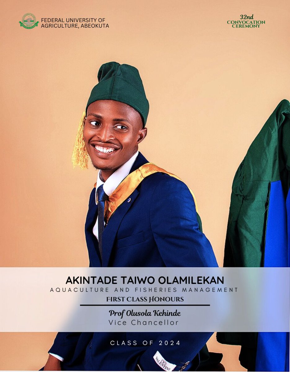 ola_akintade18's tweet photo. Sometimes, life knows where you belong better than you do.
I wanted Biochemistry, but Aquaculture chose me
Lol
From Lab Coats to Fish Ponds.
I didn't just graduate, I excelled.
A thread ⬇️ 
#funaab32ndconvocation https://t.co/WTqGKYZEjf