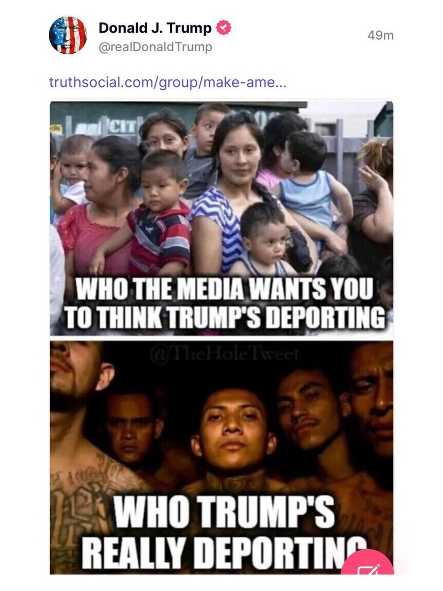 AlertaNews24's tweet photo. 🇺🇸 | El presidente estadounidense Trump publica memes sobre deportaciones:

"Los medios quieren que crean que Trump está deportando a estos" y "Trump realmente está deportando a estos", rezan las frases bajo la primera y la segunda imagen. https://t.co/tLMfaogcdM