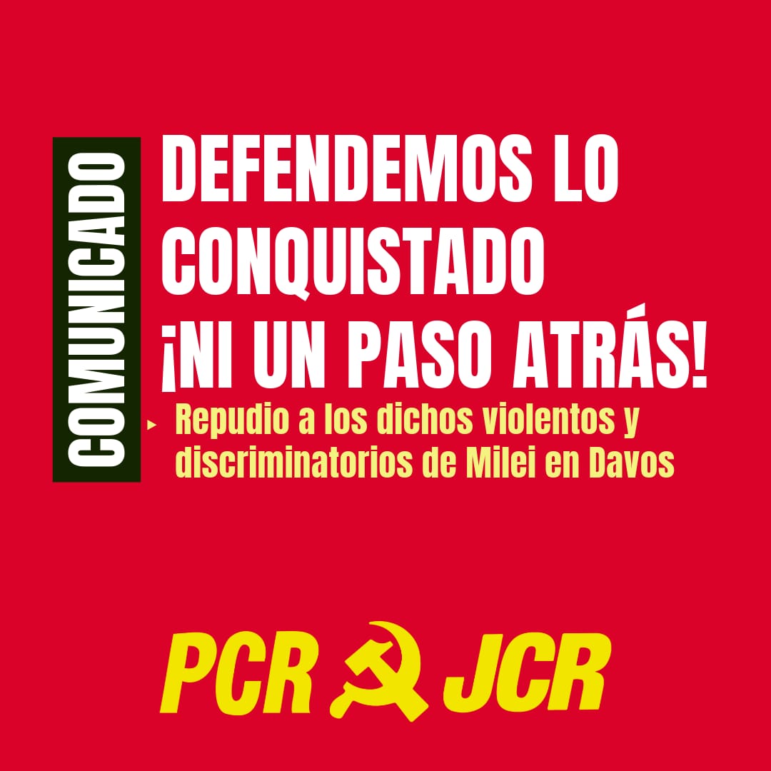 PCRargentina's tweet photo. DEFENDEMOS LO CONQUISTADO. NI UN PASO ATRÁS! 
Javier Milei habló por segunda vez ante los asistentes al Foro Económico Mundial de Davos, en Suiza, volviendo a poner en el blanco al movimiento de mujeres y a las diversidades.
En un año que comenzó sin Ministerio por decisión 🧵 https://t.co/eYbqgBUU3I