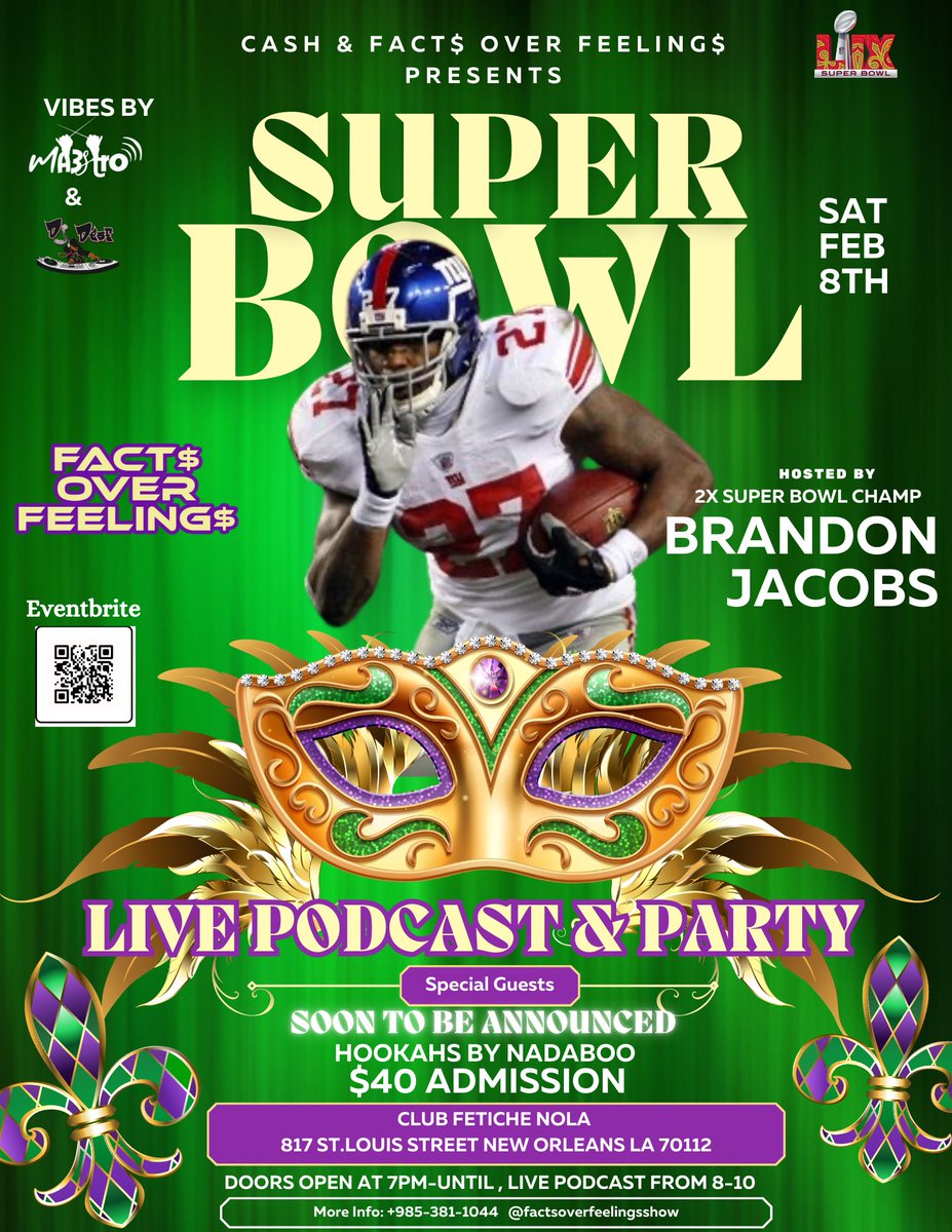 msnadaoo2u's tweet photo. SUPERBOWL SATURDAY WILL NEVER BE THE SAME!
@factsoverfeelingsshow WILL BE RECORDING THE BIGGEST SUPERBOWL LIVE PODCAST IN THE CITY!!!More info to come!!!!
LESS THAN 2 WEEKS AWAY..FEB 8th THE DAY BEFORE THE SUPER BOWL
#nfl  #factsoverfeelingsshow #hookersandblow https://t.co/ilxHFhdZmE