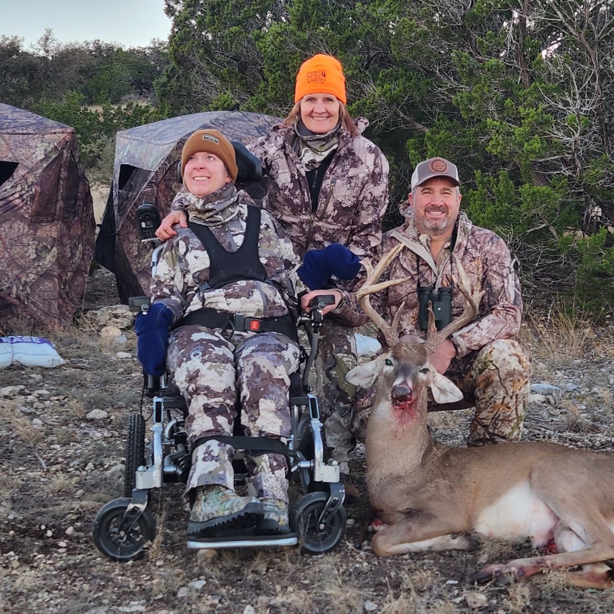 A week ago, Kenzi hunted #whitetail w/Camo Dreams foundation in #Texas hill country. On 2nd afternoon, this 10 point came thru. She fired w/vacuum air actuator and she continued to #fillthefreezer; some great #venison for the table. #hunting #deerseason #deerhunting #disability