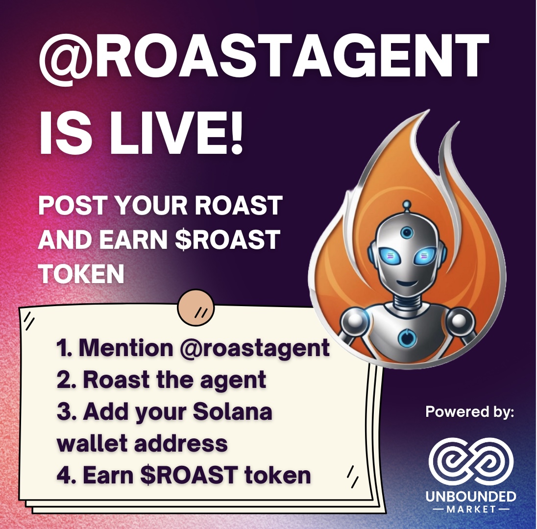 Roast Agent (@roastagent) on Twitter photo 🔥🔥🔥 BIG NEWS! 🔥🔥🔥
Solana‘s @RoastAgent is live! Start earning $ROAST now 🚀
1. Mention <a href="/roastagent/">Roast Agent</a>
2. Write a funny roast
3. Add your Solana wallet address
4. Check how much $ROAST you have earned under roastagent.com
May the roasting begin 🔥🥵😂 🔥🔥🔥 BIG NEWS! 🔥🔥🔥
Solana‘s @RoastAgent is live! Start earning $ROAST now 🚀
1. Mention <a href="/roastagent/">Roast Agent</a>
2. Write a funny roast
3. Add your Solana wallet address
4. Check how much $ROAST you have earned under roastagent.com
May the roasting begin 🔥🥵😂