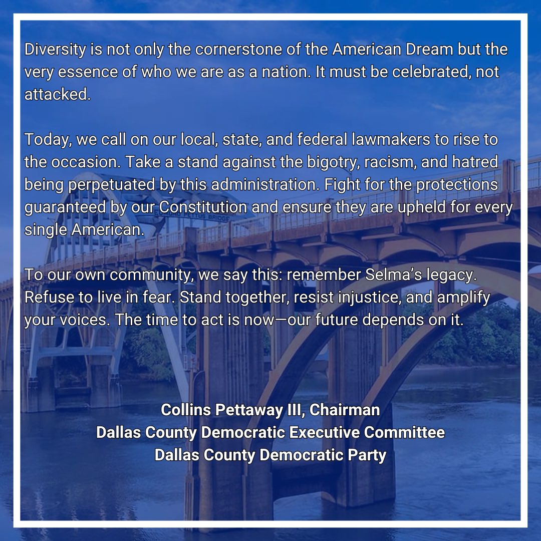 DallasCoALDems's tweet photo. “Diversity is not only the cornerstone of the American Dream but the very essence of who we are as a nation. It must be celebrated, not attacked.”

Our latest statement from our Chairman regarding President Trump’s recent actions. #democrats #justice #diversity #dei #explore #fyp https://t.co/agv52vTH4a
