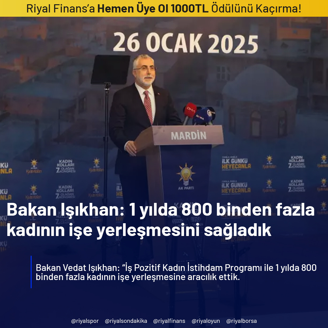 riyallfinans's tweet photo. Bakan Işıkhan, Mardin’deki AK Parti Kadın Kolları Kongresi’nde kadın işgücüne katılım oranının %36,7, kadın istihdam oranının ise %34,4’e yükseldiğini belirtti. Kadınların istihdamını artıran projelere değindi.

#FinansDünyası #EkonomiAnaliz #PiyasaHaberleri #YatırımFırs https://t.co/t6E1luFk4M