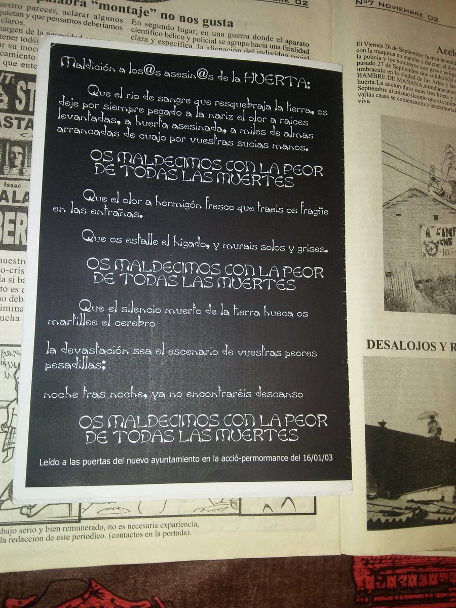 Açó es va llegir a les portes del nou ajuntament de València el 16-1-03, mes pronte que tard es tindrà que tornar a llegir als assesins de l'Horta
#HortaesVida