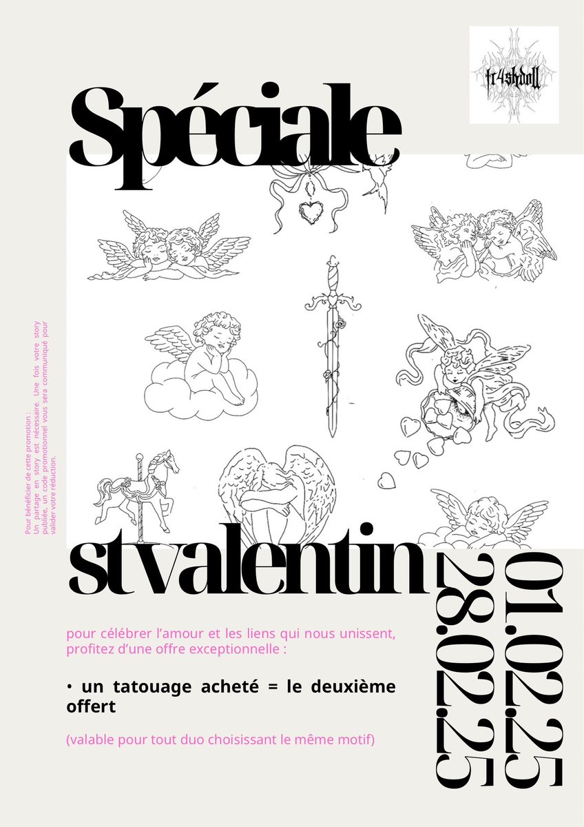 💗 Offre spéciale Saint-Valentin 💗
Pour célébrer l’amour et les liens qui nous unissent, profitez d’une offre exceptionnelle :

💌 Un tatouage acheté = le deuxième offert ! 💌

(Valable pour tout duo choisissant le même motif)