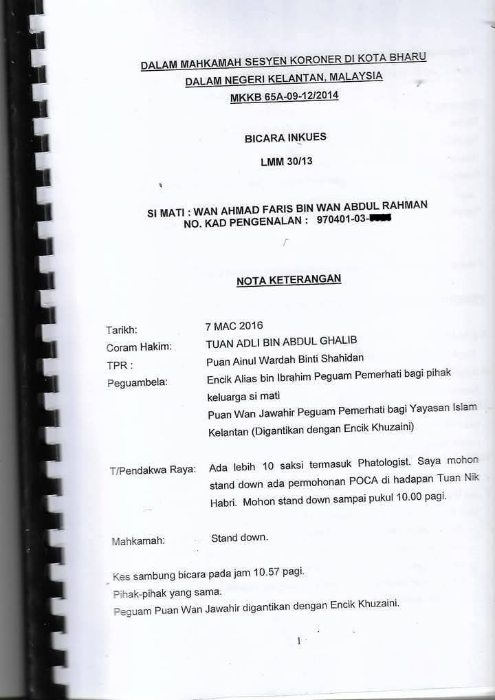 lady_bugg11's tweet photo. Pihak Sekolah: Menyatakan kematian Faris adalah akibat bunuh diri berdasarkan kesimpulan dari "bomoh".❓❓

Berikut adalah ringkasan kronologi peristiwa kematian Wan Ahmad Faris Wan Abdul Rahman:

5/12/2013: Keluarga mengambil Wan Ahmad Faris dari asrama untuk pulang ke rumah. Beliau memberitahu ibu bapa bahawa ada tasmik di sekolah pada 10/12/2013. Keluarga menghantarnya kembali ke asrama pada 7/12/2013 selepas Asar.

9/12/2013: Jamuan BBQ diadakan untuk pemegang jawatan di asrama. Faris adalah pengawas asrama dan ahli jawatankuasa. Sekitar 12.30 pagi, Faris dan rakan-rakannya menonton filem di pejabat asrama.

10/12/2013: Selepas peperiksaan SPM, sebahagian besar pelajar balik ke kampung, sementara kira-kira 22 pelajar masih tinggal di asrama untuk menghabiskan sukatan hafazan.

Makluman: Walaupun cuti sekolah, terdapat pelajar yang tinggal di asrama untuk menghabiskan hafazan.

12/12/2013, 9.30 pagi: Wan Ahmad Faris ditemui mati tergantung di tandas asrama.

Pihak Sekolah: Menyatakan kematian Faris adalah akibat bunuh diri berdasarkan kesimpulan dari "bomoh".

Polis: Laporan dibuat tentang kematian mengejut (SDR).

Post-mortem: Tiada kecederaan atau unsur jenayah. Kesimpulannya, kematian adalah konsisten dengan gantung diri.

Siastan Keluarga: Keluarga tidak percaya Faris membunuh diri. Tidak ada masalah atau tanda-tanda sebelum kematian.

16/1/2014: Keluarga membuat laporan polis menegaskan Faris bukan membunuh diri, tetapi dibunuh.

26/2/2014: Laporan polis kali kedua dibuat, meminta siasatan lanjut tentang pembunuhan.

Siasatan Polis dan Permohonan Inkues: Keluarga memohon inkues untuk mencari punca kematian sebenar.

Inkues Koroner: Mahkamah Koroner bersidang selama tiga bulan (7/3/2016 – 9/6/2016) dengan 10 deponen dipanggil. Keputusan Mahkamah Koroner tidak menemui bukti bunuh diri.

Fakta Penting Inkues: Tiada rekod Faris pulang ke kampung, si mati ditemui tergantung dalam keadaan sudah mati sejak 4 hari. Terdapat campuran dua profil DNA pada pakaian yang digunakan Faris. Polis tidak siasat lanjut kerana tiada arahan pihak atasan.

Penantian Keluarga: Keluarga terus menunggu hasil siasatan berdasarkan keputusan mahkamah koroner.

19/8/2024: Pihak keluarga menerima maklum balas bahawa kes telah diklasifikasikan sebagai "No Further Action" (NFA) oleh pihak Pendakwa Raya Negeri Kelantan sejak 2020.

**4/11 Keluarga melalui peguam memohon rayuan kepada Peguam Negara agar siasatan dibuka semula. 

18. 6/11/2024: Surat rayuan dihantar kepada Perdana Menteri memohon kerajaan memberi perhatian terhadap kes ini dan membuka semula siasatan.

19. 18/11/2024: Keluarga sekali lagi membuat laporan polis di Bala Polis Kok Lanas dengan menyertakan senarai suspek dan memohon siasatan. 

20. 10/1212024: Peguam menghubungi keluarga untuk memaklumkan bahawa Nota Keterangan Inkues yang dipohon sejak 8/8/2016 sudah sedia dan memerlukan bayaran. 

21.31/12/2024: Keluarga mengumpul wang dan 
membayar bayaran kepada mahkamah melalui peguam.

22. 16/1/2025: Keluarga menerima Nota Keterangan Inkues dan mendapati terdapat pelbagai keraguan, kecuaian, kelemahan, dan kegagalan dalam siasatan yang dilakukan oleh pelbagai pihak.