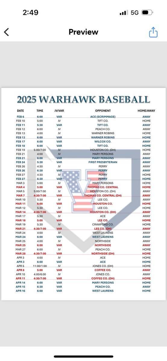 2025 Schedule!!! Make plans to come out as support the Warhawks!!!