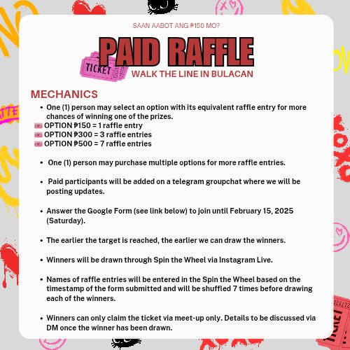 pshisloml's tweet photo. Walk the Line in Bulacan
PAID RAFFLE TICKET

Gusto mo bang makita ang enhypen? Baka ito na ang huling pag-asa mo para makita ang ENHA sa Bulacan 🏟

Gawin nating Premium 2 ticket ang ₱150 mo 🎫
Join the raffle here: https://t.co/bkZexu044J

#ENHYPEN #WALKTHELINE_IN_BULACAN https://t.co/KxWm2TfREF