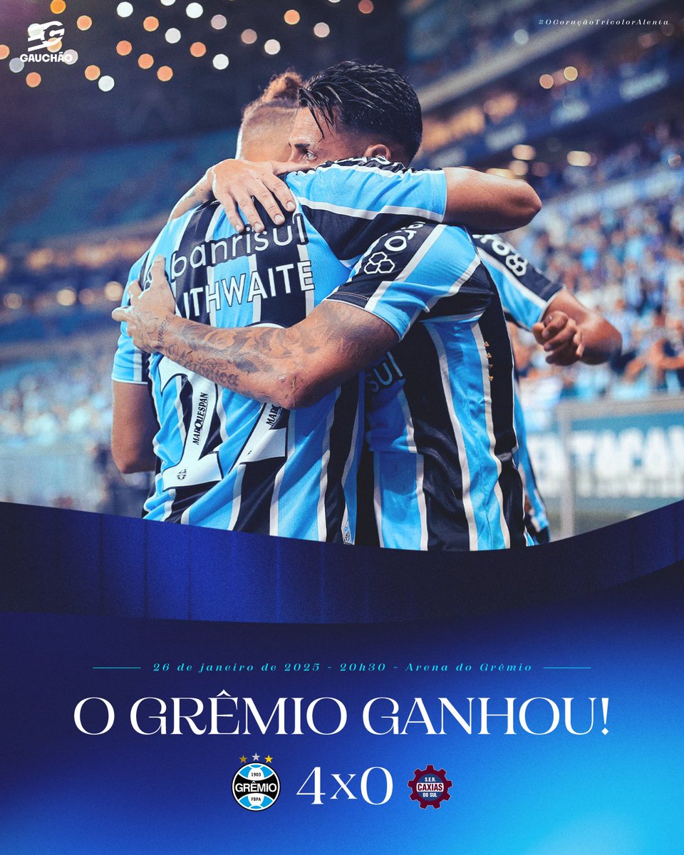 BAILE NA ARENA: #Grêmio 4x0 Caxias
Com gols de Braithwaite, Pavon, Monsalve e Edenilson, fizemos uma bela estreia em casa e garantimos a primeira vitória da temporada. VAMOS PRA CIMA!
#GRExCAX #Gauchão2025