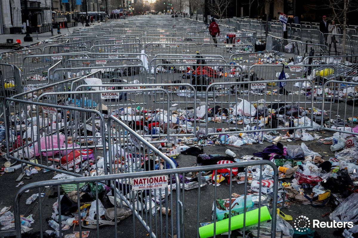 A view shows items left behind at a security point near Capital One Arena on the inauguration day of Donald Trump's second presidential term, in Washington. More photos of the week: reut.rs/3E61p4K 📷 Jeenah Moon