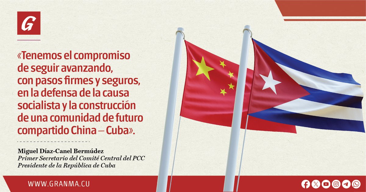 Granma_Digital's tweet photo. 🇨🇳🇨🇺Felicita Díaz-Canel al pueblo chino por el Año Nuevo Lunar.

✨En el mensaje, el mandatario reafirmó el compromiso en la construcción de una comunidad de futuro compartido entre Cuba y el gigante asiático.  
🔗 https://t.co/GfSHiQjzxm https://t.co/ZmxsEmnpo2