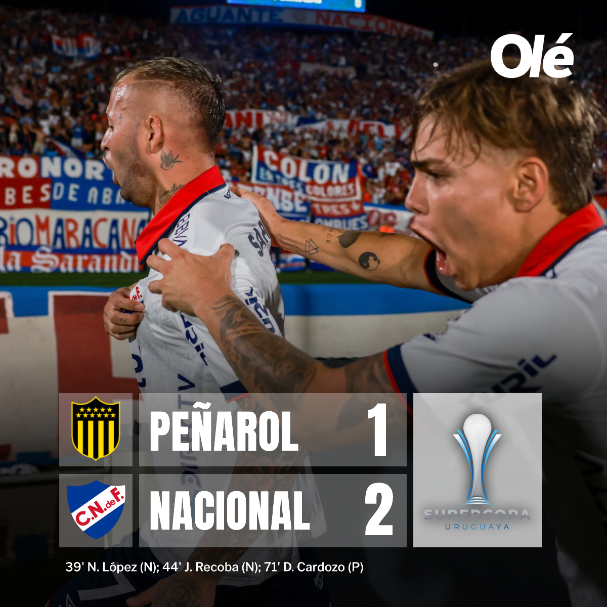 DiarioOle's tweet photo. 🏆 NACIONAAAL NACIONAAAAAAAAAAL

 El Bolso es SUPERCAMPEÓN de Uruguay tras ganarle a Peñarol por 2-1🆚

🟥 Hubo ¡CUATRO EXPULSADOS! https://t.co/OGJj7gCzGF