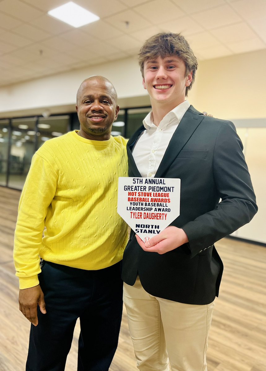 Tyler Daugherty (@tylerda270) on Twitter photo Super blessed to have won the “Youth baseball leadership award” at the piedmont area <a href="/HotStoveDinner/">Hot Stove League Baseball and Softball Awards</a> event last night. Can’t wait for a big upcoming high school season with <a href="/_NSBaseball/">North Stanly Baseball</a>
Thank you <a href="/SCSportsReport/">Tripp Roakes</a>
<a href="/PanthersProgram/">Panthers Baseball</a> <a href="/Clemdawg9/">Scott Clemons</a> <a href="/Trev0r8/">Trevor Clemons</a> <a href="/THEbrockmarshal/">Brock Marshall</a> Super blessed to have won the “Youth baseball leadership award” at the piedmont area <a href="/HotStoveDinner/">Hot Stove League Baseball and Softball Awards</a> event last night. Can’t wait for a big upcoming high school season with <a href="/_NSBaseball/">North Stanly Baseball</a>
Thank you <a href="/SCSportsReport/">Tripp Roakes</a>
<a href="/PanthersProgram/">Panthers Baseball</a> <a href="/Clemdawg9/">Scott Clemons</a> <a href="/Trev0r8/">Trevor Clemons</a> <a href="/THEbrockmarshal/">Brock Marshall</a>
