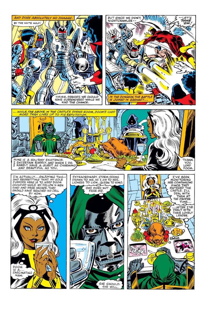 balvog's tweet image. X-Men #145 (1963)
The X-Men are recruited by Miss Locke (Arcade’s assistant) to rescue him from Doctor Doom. She holds X-Men supporting characters hostage for leverage.
Doom and Storm hit it off. It’s revealed that Arcade was never a prisoner, and then X-Men are captured.