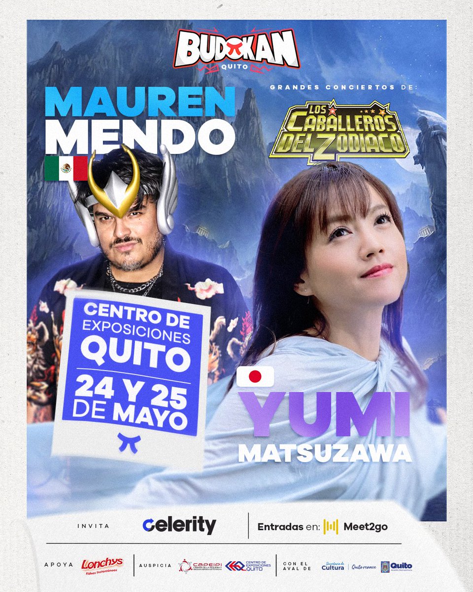 BudokanEC's tweet image. ¡Los primeros invitados de Budokan Quito 2025! ⛩️
Mauren Mendo y Yumi Matsuzawa, los cantantes oficiales de Los Caballeros del Zodiaco, estarán en concierto, En el Centro de Exposiciones Quito, 24 y 25 de mayo.
#caballerosdelzodiaco