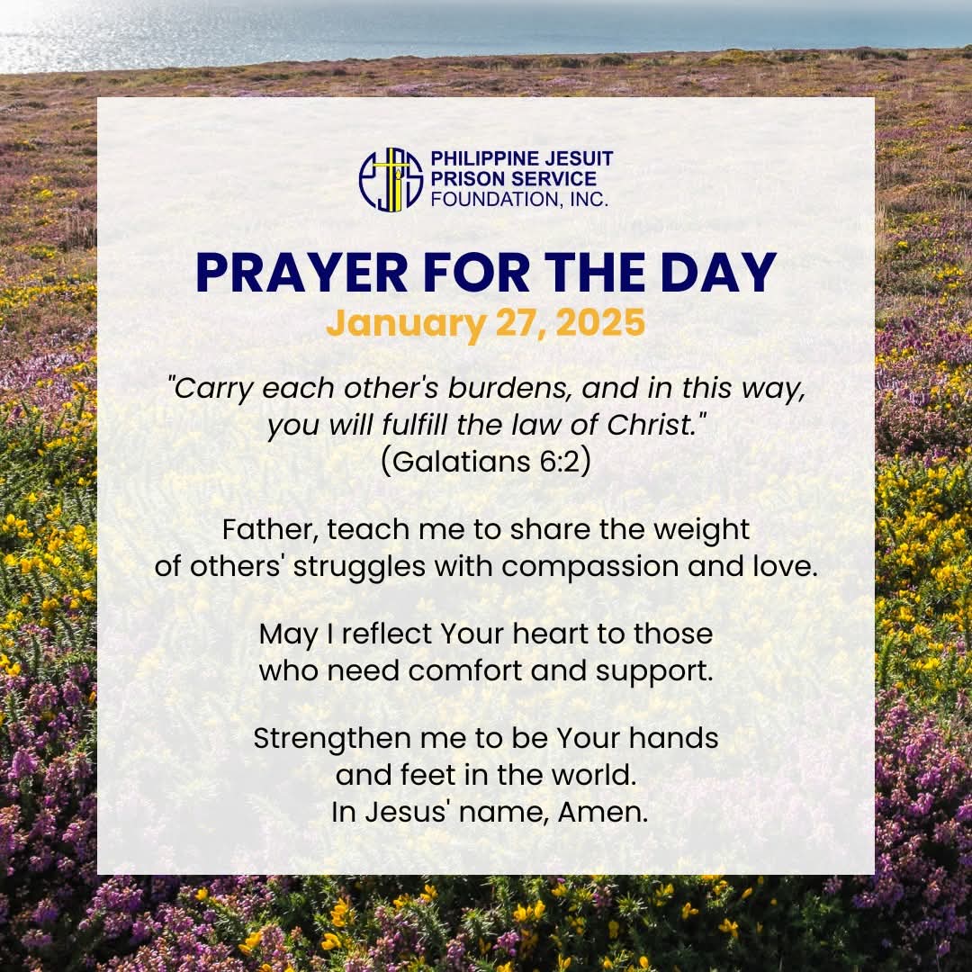 graciapearl's tweet photo. Taken From :
Philippine Jesuit Prison Service
FB Page Account
January 27, 2025 | Prayer for the day
#PJPS #PrayerForTheDay #AMDG https://t.co/IiYTXHei1l