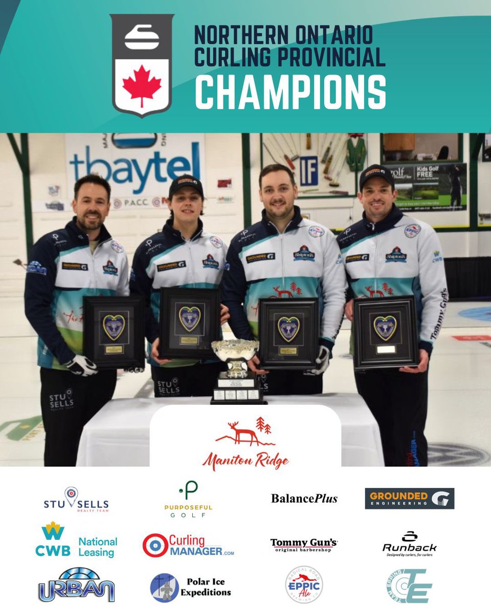 Northern Ontario Curling Provincial Champions! 🏆🥌
We can’t wait to represent Northern Ontario at the #Brier2025 in Kelowna, BC! 

Huge thanks to the Port Arthur Curling Centre for hosting such a fantastic event.

As always thanks to our family, friends, fans, and sponsors!