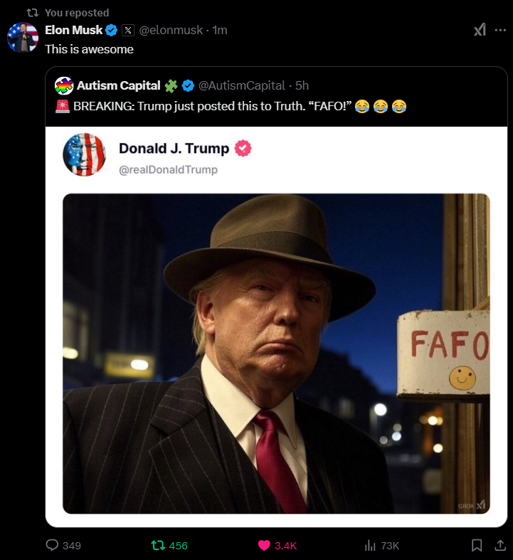 0xSweep's tweet photo. BREAKING: ELON MUSK POSTED ABOUT FAFO https://t.co/XWHKwK6q4x