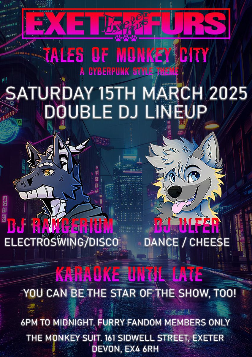 ExeterFurs's tweet image. Hey fluffs! I'm gonna keep this post short and sweet. We're ready for the party, we've shifted a couple things around, and we're doing karaoke for our party too!

Details here - exeterfurs.infy.uk/exeterparty