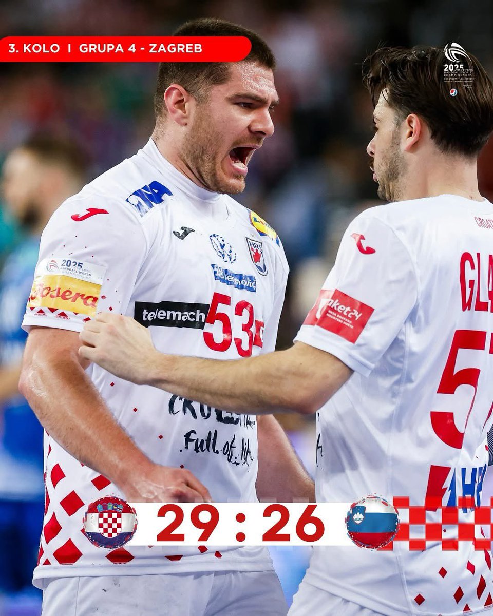 Hrvatska je u četvrtfinalu Svjetskog rukometnog prvenstva! U izvrsnoj atmosferi zagrebačke Arene, hrvatski rukometaši ostavili su srce na terenu i pokazali pobjednički gard. Ponosni smo na vaš uspjeh, Hrvatska je uz vas i u nastavku natjecanja! #CRODENNOR2025 🤾🏻‍♂️🇭🇷