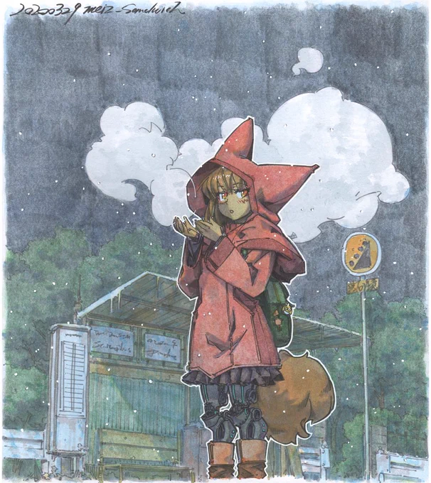 【サイボーグ、サイバーパンク系】こればかり描いてた時期もありました。元々好きな世界観なので描きやすいです。#水彩 #原画 #色紙 #狐娘 #サイバーパンク 